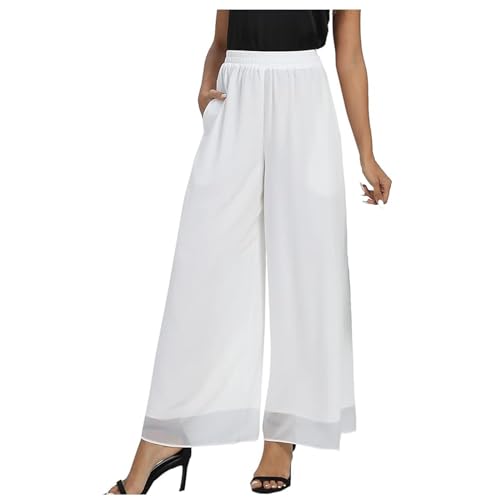 Pantalon palazzo en mousseline fluide anti-serrement bureau et chic