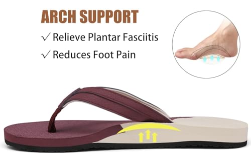 ChayChax Womens Two-Tone Flip Flops with Arch Support Comfort Beach Thong Sandals Indoor Outdoor, Burgundy Beige, 9 Women - Image 2