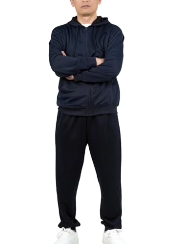 ジャージ 上下セット メンズ レディース 吸汗速乾 スポーツウェア セットアップ フード付き パーカー ロングパンツ 収納袋付き 部屋着 ルームウェア ジム ランニング 大きいサイズ 春 夏 秋 冬 (JP, アルファベット, M, ネイビー)