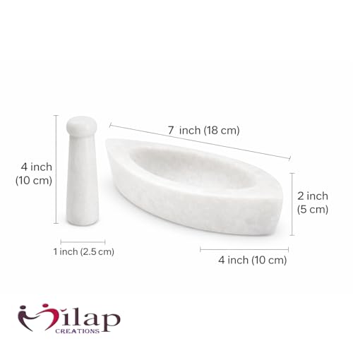 Image of White Boat Shape Marble Mortar and Pestle Set 7 Inch kitchen tool for grind, crush, and mix spices, herbs, chutneys, pastes, and medicines.