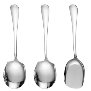 3 cucchiai da portata in acciaio inox, cucchiai grandi con manico lungo, set da cucina, sala da pranzo, banchetti (argento)