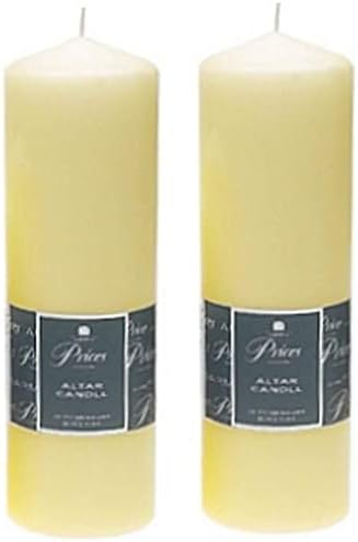 2 x Prices Ivory Altar Candle 250mm X 80mm 125 Hours Burn Time