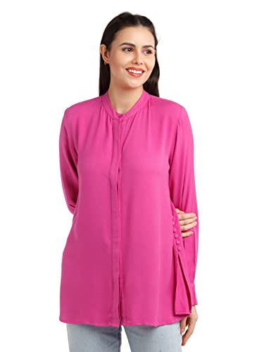 Image of Zink London Women's Pink Solid Regular Shirt