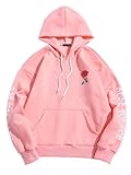 ZAFUL Men's Fleece Hoodie Unisex Rose Letter Print Hooded Pullover Kangaroo Pocket Sweatshirt Pink L