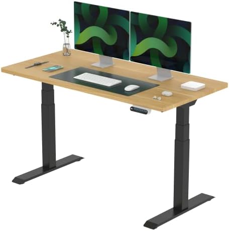 FLEXISPOT E6 Escritorio Elevable Eléctrico Premium con Tablero Entero-Certificado FSC(140X80) Standing Desk Mesa Elevable Ajustable en Altura con 4 Memoria Inteligente para Oficina y Hogar-Arce Negro