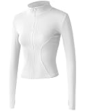 Locachy Women's Lightweight Stretchy Workout Full Zip Running Track Jacket with Thumb Holes White S