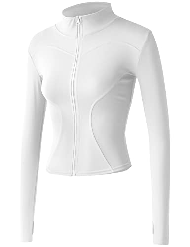 Locachy Women's Lightweight Stretchy Workout Full Zip Running Track Jacket With Thumb Holes White S #TOP4