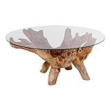 Dimensions : Ø110 x H50cm. AltoBuy RAMA - Table Basse Ronde Ø110cm Teck Brut et Plateau Verre