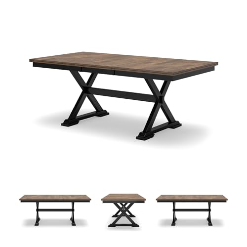 Signature Design by Ashley Wildenauer Dining Extension Table, 18" Self-Storing Butterfly Leaf, Hardwood Solids, Mango Veneer & MDF Substrate, Seats 6 to 8 for Kitchens, Black & Dark Brown, 78" - Image 6