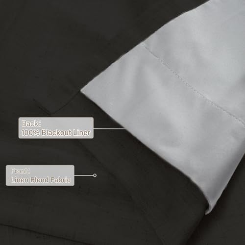 Pinch Pleated Blackout Curtains 100 Inches Long, Linen Blend, 100% Blackout Drapes with 20 Hooks, Ideal for Bedroom and Living Room, 40" W x 100" L (Pack of 2), Black