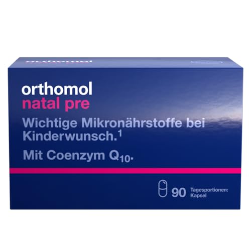 Orthomol Natal pre Kapseln: Nahrungsergänzung für Frauen mit Kinderwunsch mit Folsäure (inkl. Quatrefolic) Zink Vitamin D Jod und Coenzym Q10 90 Tagesportionen