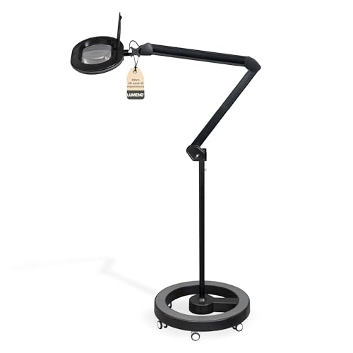 Lumeno 8615SW Lampada d'ingrandimento con grande lente ovale 110x150 mm, 60 LED dimmerabili in 2 fasi, perfetta come ausilio alla lettura, per i cosmetici, 5 diottrie nero con treppiede rotante