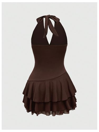 Verdusa Women's Plus Size Halter Mini Dress Ruched Ruffle Y2K Hippie Dress Western Outfits Boho Dresses2