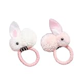 2PCS Easter Day Hair Scrunchies,Pink Rabbit Themed Hair Ties,Cute Stuffed Rabbit Style Hair Bands,Plush Ponytail Holders for Women Girls,Easter Hair Accessories,Elastic Hair Ties Rubber Band Rope
