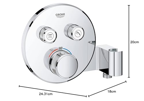 Grohe 29120000 Miscelatore Termostatico A 2 Vie Con Supporto Manopola Doccia Integrato, Cromo, Rotondo - 6