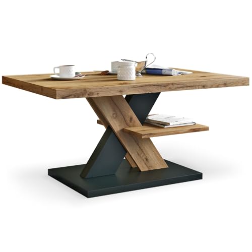 Viosimc Table Basse de Salon Moderne en Bois Wotan et Noir avec Étagère – Élégante Table...