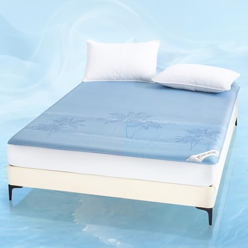 YOUR MOON Queen Size Cooling Mattress Pad for Hot Sleepers - Soft Breathable Noiseless Bed Pad Cover Mattress Cover 8-16 Deep Pocket - Enhanced Cooling Technology for Restful Sleep Light Blue