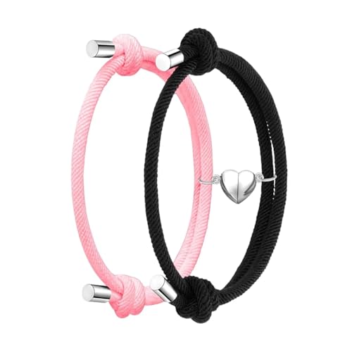 dinghaole 2 Pcs Heart Magnetic Couple Bracelets, Mutual Matching Couple Bracelets with Love Heart Pendant, Relationship Bracelet couple Gifts for Boyfriend Girlfriend Men Women and Your Lover