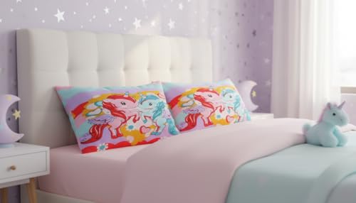 Image of Filymore Kids Twin Unicorn Printed Pillow Covers for Kids Room | Made with Pure Microfiber Soft & Skin Friendly Pillow Cases | Size (17 x 27 inch Multi Colour Set of 2 Covers.
