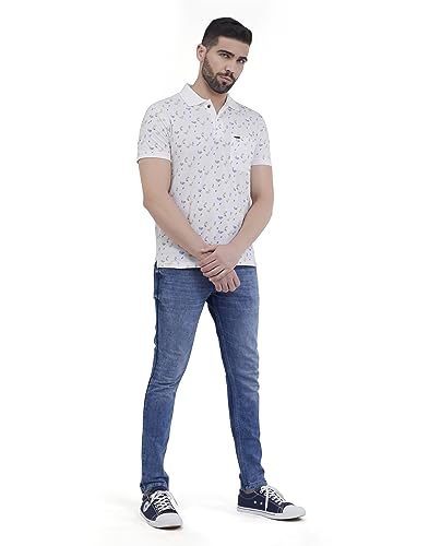 Image of PRORIDERS Half Sleeve Cotton Blend Regular Fit Men's Polo with Snap Button and Floral Print for Casual wear T-Shirt