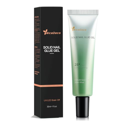 Nicedeco Non-Stick Solide Colle Faux Ongles Extra Forte 30ml, Gel Glue pour Pose Américaine Ongles Capsules, Nail Extend Gel UV/LED Pas Besoin de Brosse