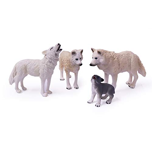 Uandme 4Pcs Wolf Toy Figurines Set Arctic Wolf Animal Figures White Wolf Family Cake Topper Toy Gift For Kids (White) #TOP5