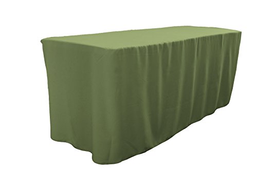 LA Linen Polyester Poplin Fitted Tablecloth, 96"L x 30"W x 30"H, Dark Sage