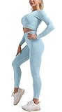CNASA 2 Teiliges Sportswear Fitnessset für Damen Nahtlose Leggings Mit Hoher Taille und Langarm Stretch BH Yoga Sportswear Set