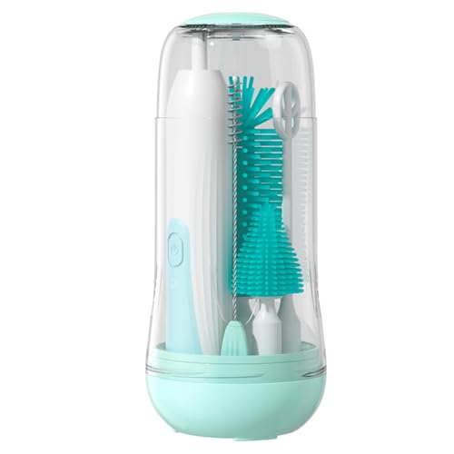 Image of Winforhour Travel Electric Baby Bottle Brush Set with Electric Bottle Cleaner and Water Bottle Brush and Nipple/Straw Brush,Milk Frother and Drying Rack(Green)