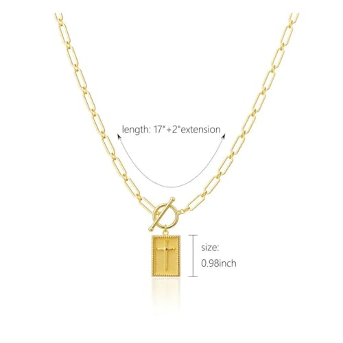 Cross Pendant Paperclip Chain Necklace, 14K Gold & Silver Plated, Unisex, Waterproof and Sweat-Resistant, Fade-Proof,Fashion Religious Simple Jewelry Gift2