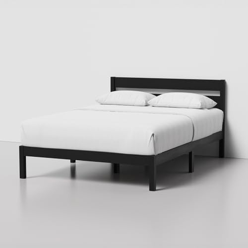 Image of LIFEMENT Full Bed Frame with Headboard Classic Wood Platform, Noise Free, Under Bed Storage, No Box Spring Needed, Easy Assembly, Black
