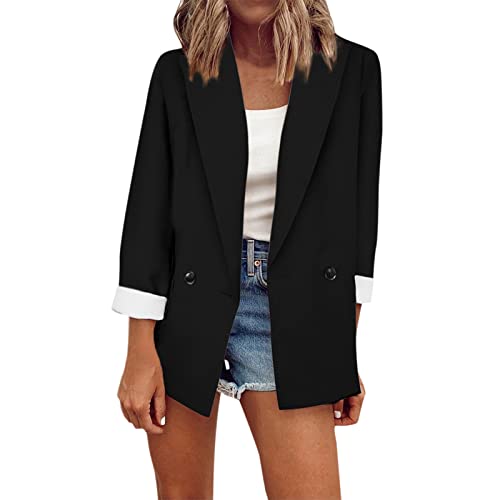 Blazer Oversize Mujer, Americana Mujer Casual, Manga 3/4 Señora De La Solapa del Traje Casual Blazer Traje Slim para Trabajo, Oficina Blazers Trabajo Comercial Clásico para Otoño E Invierno