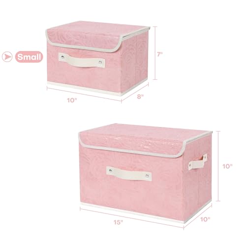 Anminy Fabric Storage Bin With Lid Rose Print Storage Box Basket With Pu Leather Handles Washable Pp Plastic Board Decorative Foldable Lidded Shelf Cubes Closet Organizer Container thumb #5