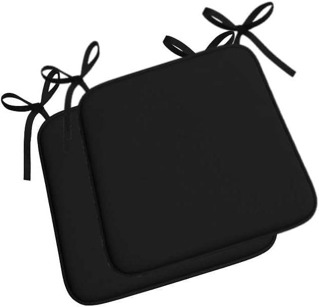 Chair Seat Pads with Ties 38x38x3cm Memory Foam Seat Cushion Non Slip Chair Pad for Dining Chairs Kitchen Office Garden Outdoor Indoor Seat Cushions Square Chair Cushion (Black, Set of 2)