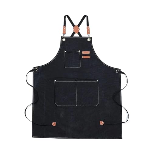 HEALBYBLE Tablier à grandes poches, tablier de travail robuste en toile coton dos croisé et réglable, Tenue de sécurité(Zwart)