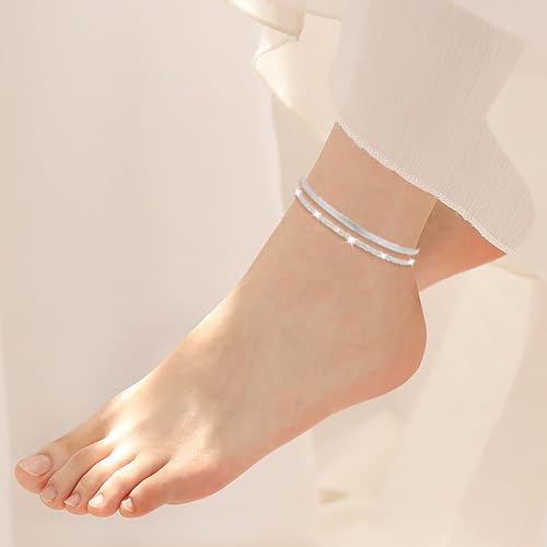 Nanafast Adjustable Cuban Link and Snake Chain Ankle Bracelets Set for Women - Shiny Silver and 14k Gold Summer Anklets Jewelry Gift - Image 7
