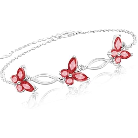 SUNCHIO 925 Sterling Silver Butterflies Bracelet Birthstone Jewelry for Women Mother Wife Girlfriend (1-Ruby) Cover