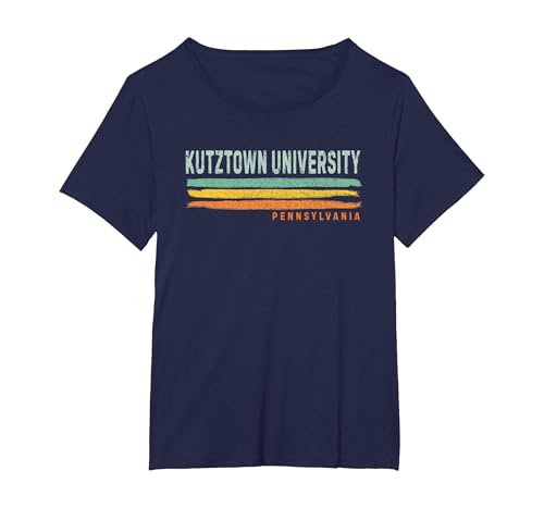 Vintage Stripes Kutztown University PA T-Shirt, Women's Plus, Navy Blue, 5X
