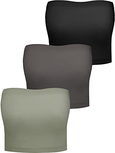 Strapless Bandeau Bra Non Padded Stretchy Bandeau Tube Bra Seamless Strapless Bralette For Women Girls (Black, Green, Grey, S) #TOP27