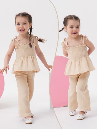 Miipat Baby Girl Summer Outfit 2Pcs Sleeveless Pants Set Infant Toddler Spaghetti Strap Ruffle Crop Top Clothes Set4