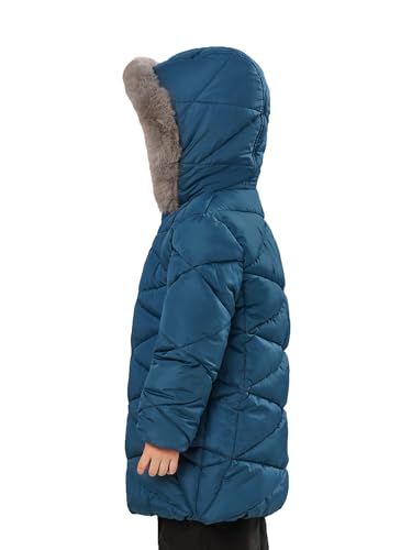 SOLOCOTE Girls Winter Puffer Coat with Faux Fur Hood Sherpa Lined Parka Water-Resistant Windproof Quilted Jacket Blue 3-4 Years - Thumbnail 3