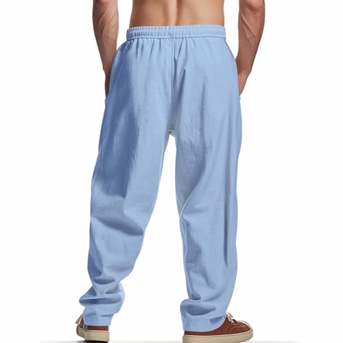 Mens Baggy Linen Pants Casual Joggers Sweatpants Elastic Waist Drawstring Lightweight Vacation Trousers with Pockets3