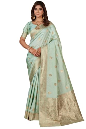 Image of SGF11 Women's Kanjivaram Pure Soft Silk Saree For Women Pure Golden Zari With Blouse Piece