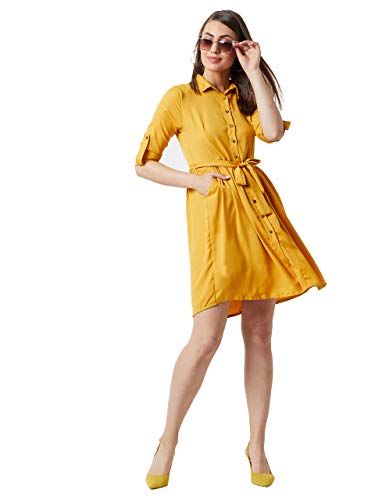 Image of Miss Chase Women's Mustard Yellow Knee-Long Shirt Dress