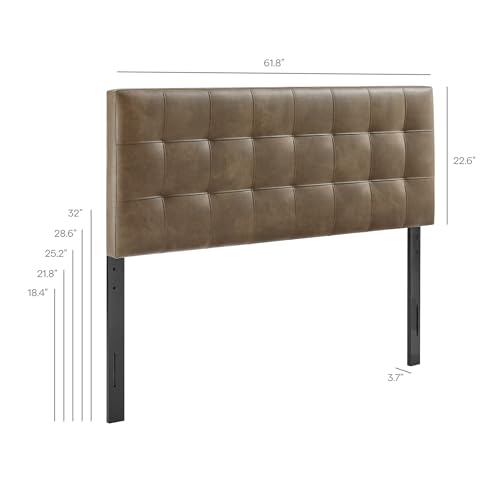 Image of Modway Lily Faux Leather Queen Size Headboard with Biscuit Tufting in Mushroom - Vegan Leather Upholstery with Padded Design and 5 Height-Adjustable Mounts