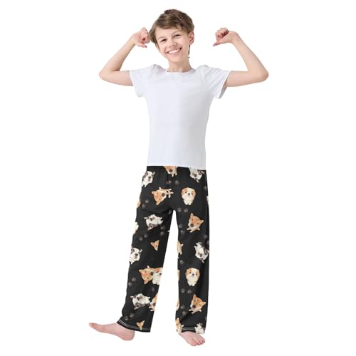 Boys' Pants Cute Dog and Paws Black Long Bottoms Jogger Pants Elastic Waist Trousers with Pockets S-XL2