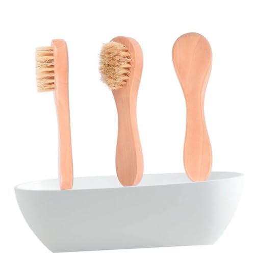 VALICLUD 3 Piezas Cepillo De Cara Hombres Para La Cara Eliminación Piel Limpio Masaje Depurador Simple Fregar Cuidado Cepillo De Limpieza Caqui De Madera