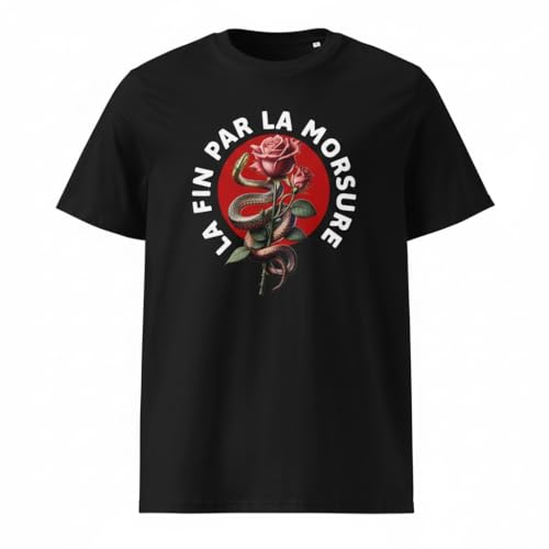 T-shirt gothique serpent et rose rouge en coton noir style tatouage rock