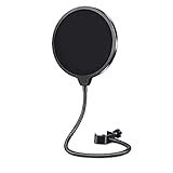 Filtro Pop para Micrófono con Doble Capa Protector con Cuello de Cisne Flexible Giratorio de 360° para Micrófono de Estudio Radiodifusión y Grabación, Microfono Pantallas Antiviento y Filtros Anti-pop