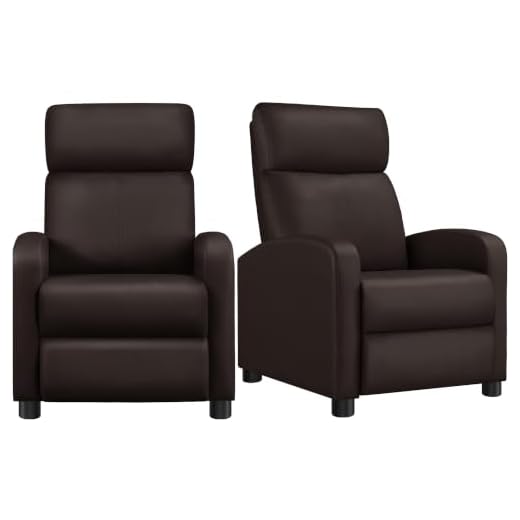 Yaheetech Padded Seat Recliner Chair Set of 2 Single Sofa Recliner Home Theater Seating PU Leather Upholstered Reclining Chair Brown